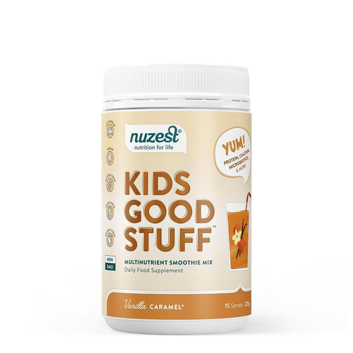NUZEST Kids buenas cosas de vainilla caramelo multinutriente batido mix 225g