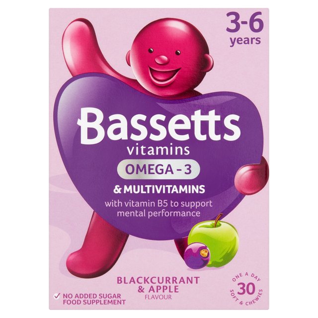 Bassetts Brackcurrant & Apple Omega 3 & Multivitamins 3-6 ans 30 par pack