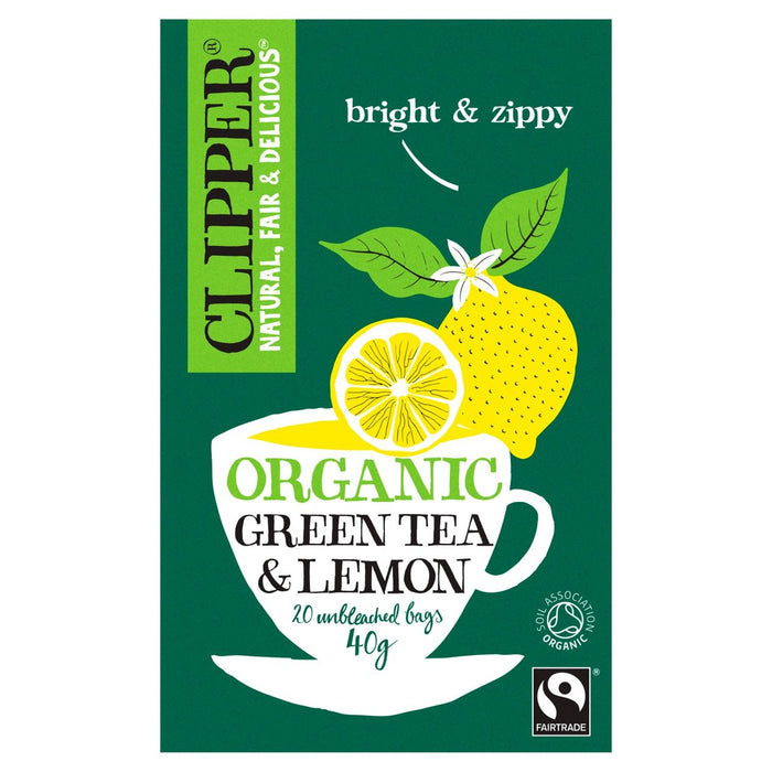 Clipper Organic Fairtrade Green Tea Saches avec citron 20 par paquet