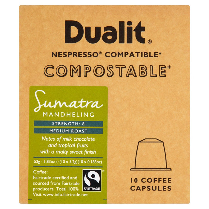 Dualit Sumatra Mandheling compostable Nespresso Capsules compatibles 10 par pack