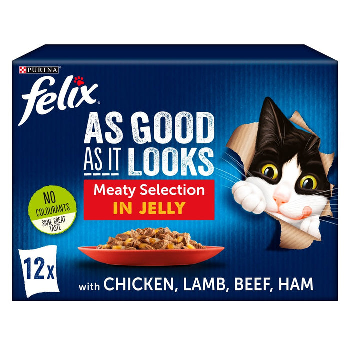 Felix aussi bien qu'il a l'air de la sélection charnue des aliments pour chats en gelée 12 x 100g