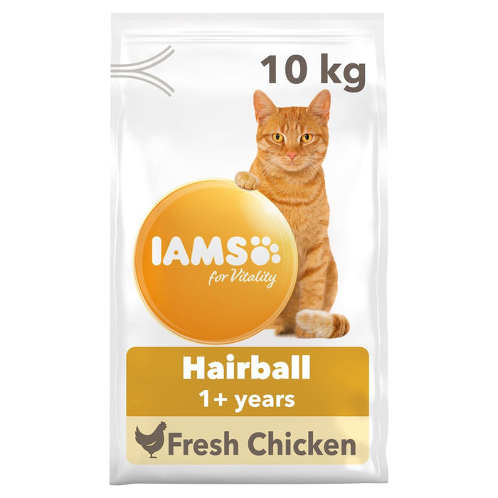 IAMs für Vitalität Hairball Trockener Katzenfutter mit frischem Hühnchen 10 kg