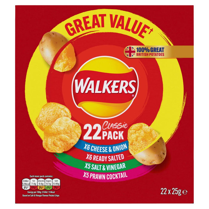 Walkers Classic Variety Crisps 22 por paquete
