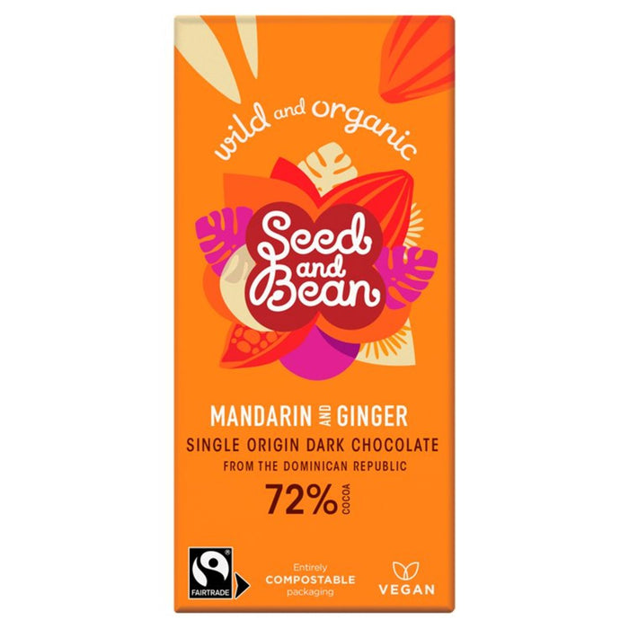 Saatgut & Bohne Bio -Dunkle Schokoladenbar 72% Mandarin & Ingwer 85G